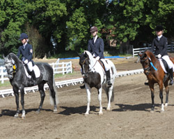 Lotta Schröder mit Haerem, Jenny Knippelberg mit Mondfee K und Jildou Brink mit Mariska bei der Siegerehrung der Ponyreiter. Foto: Wego