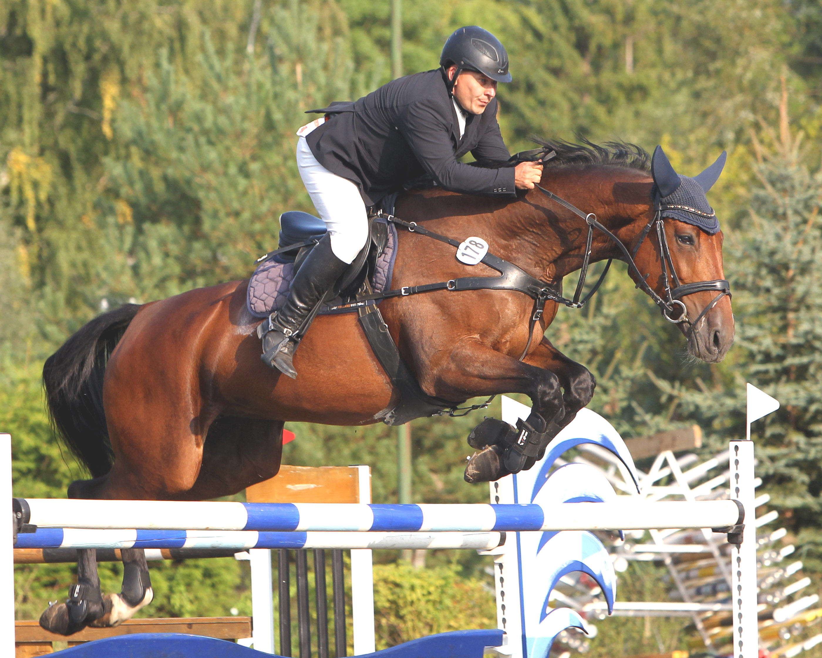 Am Samstag im M-Punktespringen siegte der 46-jährige Enrico Finck (Zehlendorf) mit Cronau. Foto: Jutta Wego