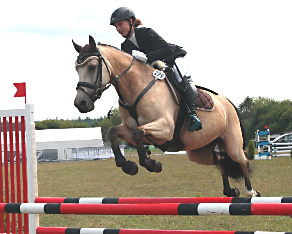 Der Landeschampionatstitel bei den 4-bis 6-jährigen Mecklenburger Springponys ging an die 6-jährige Ponystute Grimana mit Hannah Burchard (Güstrow) im Sattel. Foto: KaLo