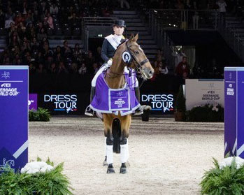Isabell Werth hat mit Emilio die 2. Etappe des Dressur-Weltcups der Westeuropa-Liga im französischen Lyon gewonnen. Foto: FEI