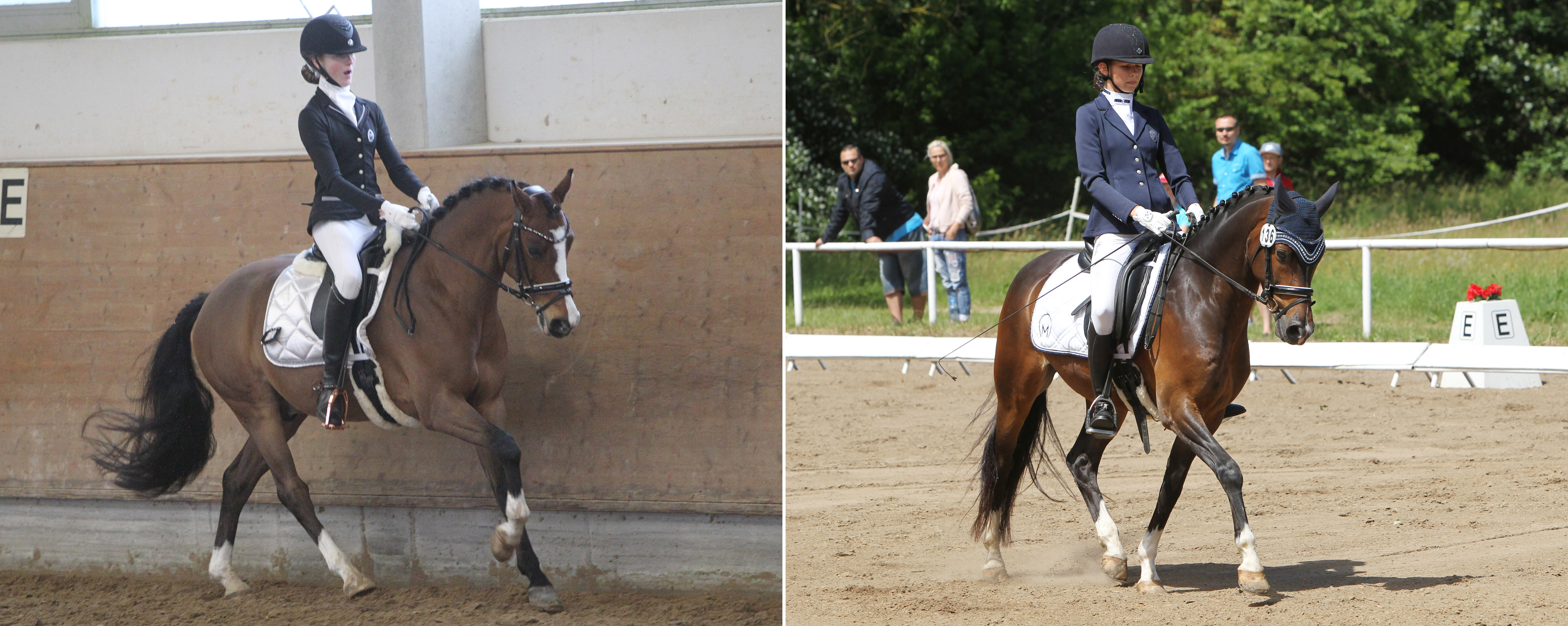 Links: 2. im Landes-Nachwuchschampionat wurde Betty Bünning (RSC Greifswalder Bodden Neuenkirchen) mit Bonaparte. Rechts: der 3. Platz ging an Stella Baranowski (RSG Wöpkendorf) mit Goldkind. Fotos: Jutta Wego