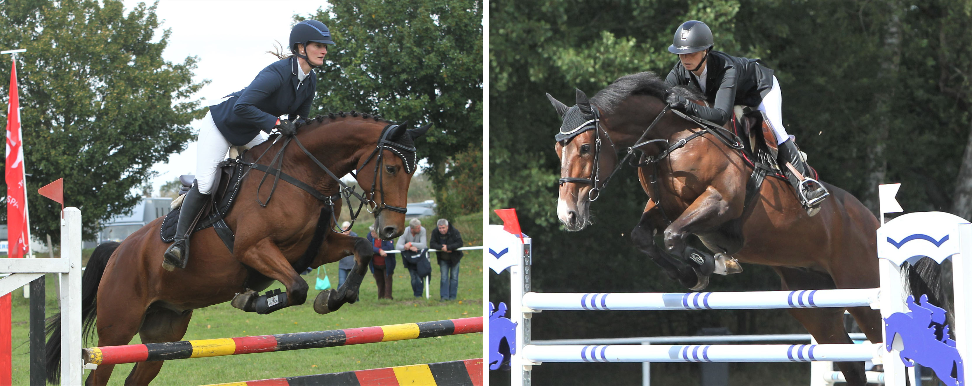 Susan Nörenberg mit Stifler (links), reitet für den Kastanienhof Cramon (Rang 1), Anika Elgert mit Lukaku vd. Bisschop sitzt für den RFV Plau am See im Sattel (Rang 2). Fotos: Jutta Wego