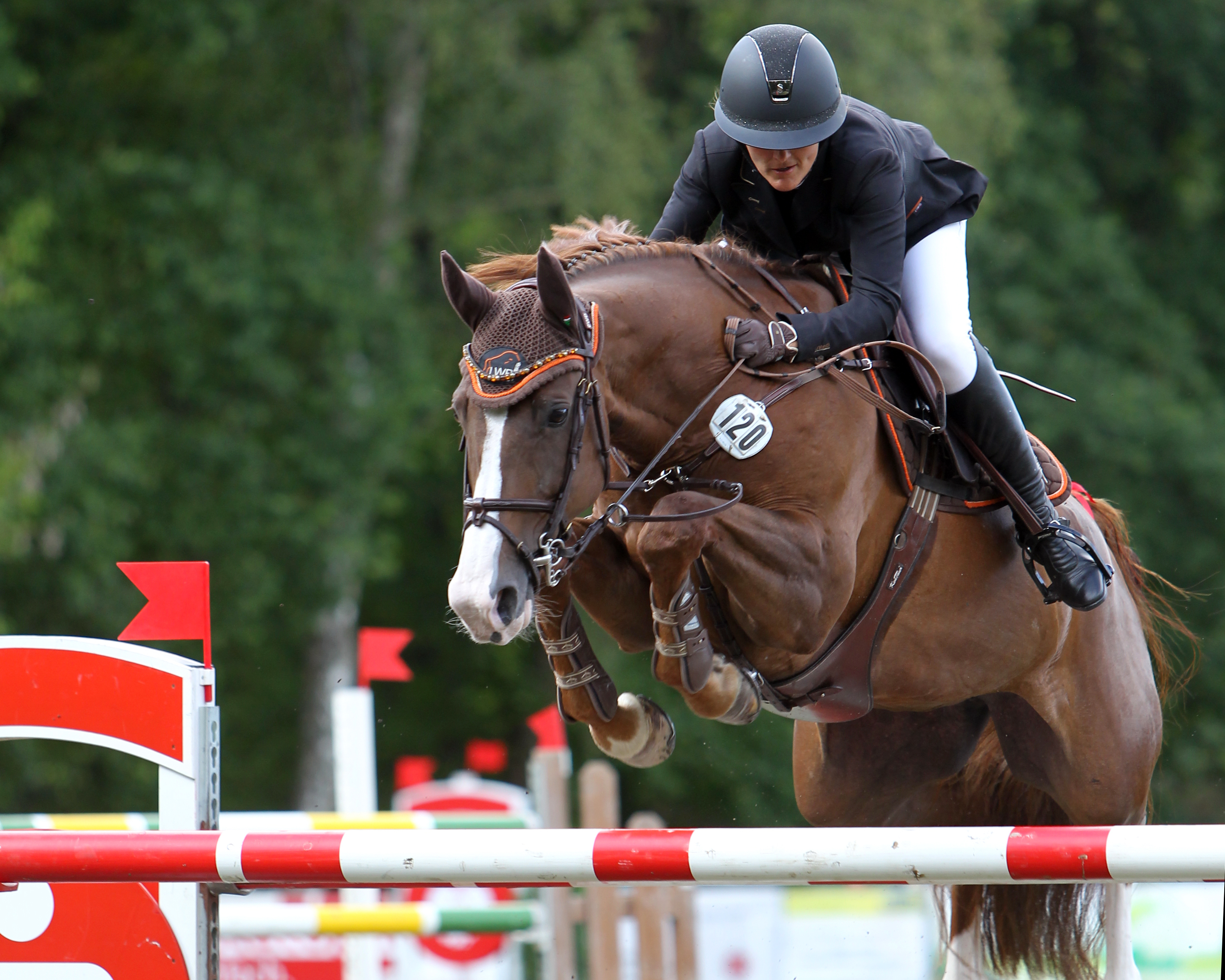 Anna Ebel-Jürgens aus Polzow wurde einen Tag nach ihrem 34. Geburtstag in einem internationalen Zeitspringen bei der Cavaliada im polnischen Poznan Zweite auf Charletta (hier beim Meisterschaftsturnier 2020 in Pasewalk.© Jutta Wego