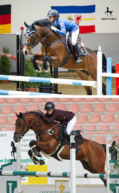 Erfolgreichstes Springpony ist 2021 der 17-jährige Fiorello (Fiorello x Colonel), den Peter Müller in Röbel zogen hat und von Amy Helfrich in Hessen geritten wird (oben).Vorn dabei ist auch der 11-jährige Pep (Papilon OX x Mustang), den Rico Pilz in Recknitz gezogen und und der von Ann Joy Grube in Wessin geritten wird. © Jutta Wego