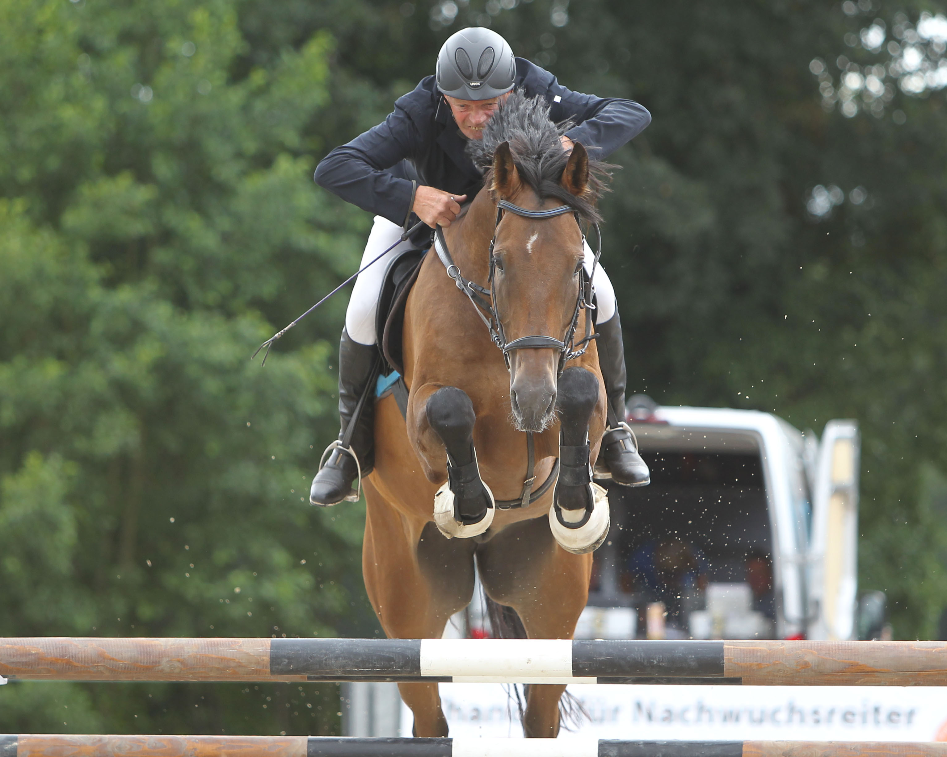 Zu zwei A-Siegen und einem 2. Platz im L-Springen am Sonntag kam Hennig Osterloh aus Laage mir Cerino. © Archiv Wego