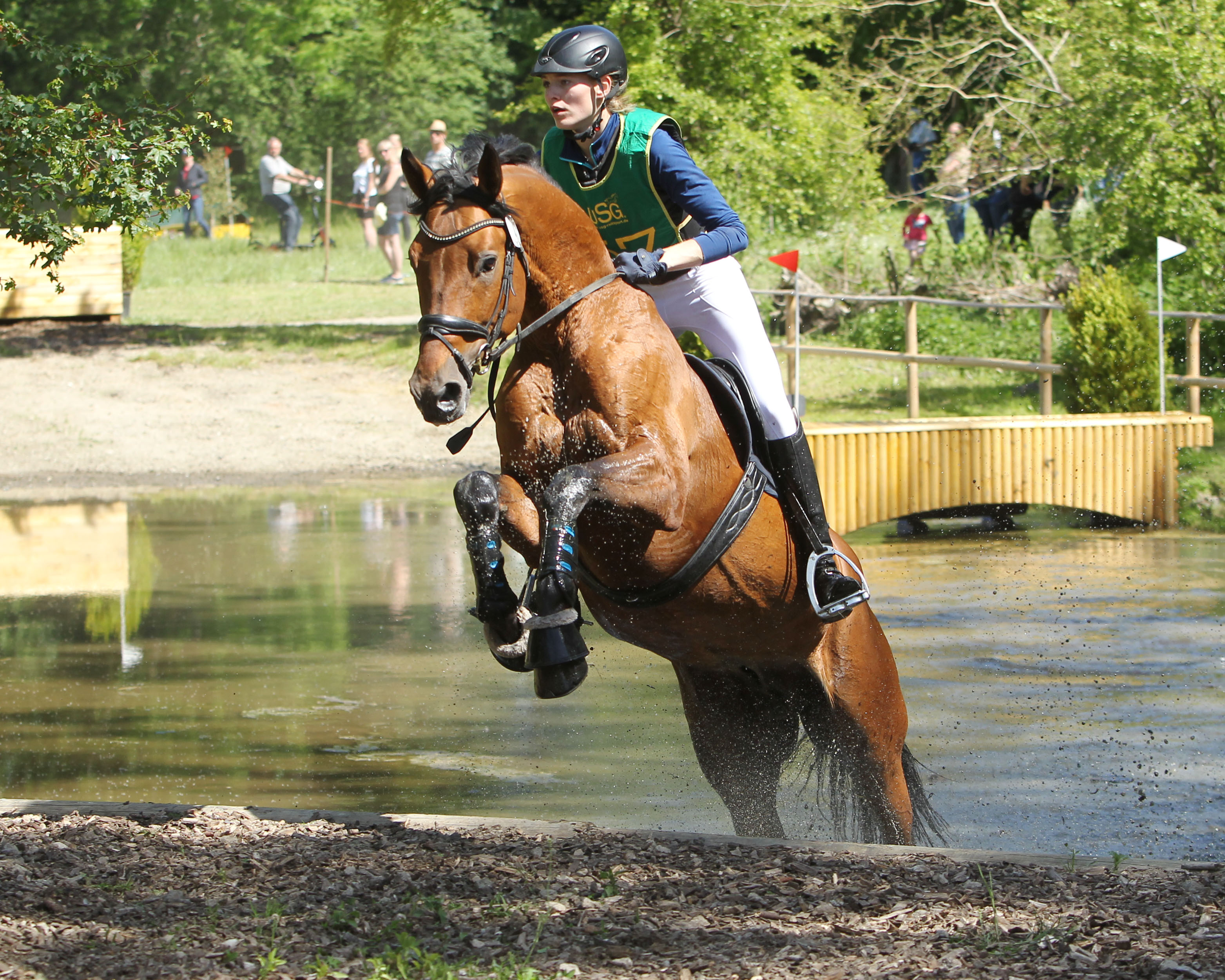 Paula Fatteicher (hier auf dem Trakehner Carlsson) ist Auszubildende im Stall von Andreas Brandt (Neuendorf) und führt die Liste der Jungen U21 Vielseitigkeitsreiter mit 338 Punkten an. © Jutta Wego