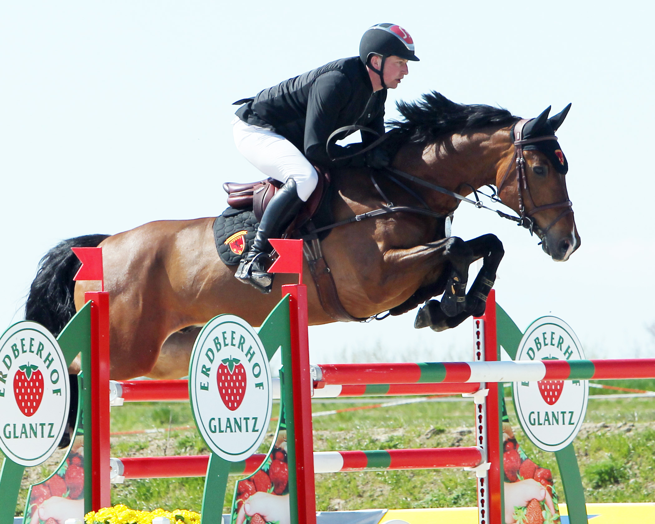 Paul Wiktor vom RFV Trent/Rügen, der im Gut Klein Nienhagen trainiert, wurde im M2* und im S-Springen mit dem Toulon-Sohn Tarabas (Foto) Dritter und ritt Chamano beiden Springen auf den 4. Platz. © Jutta Wego