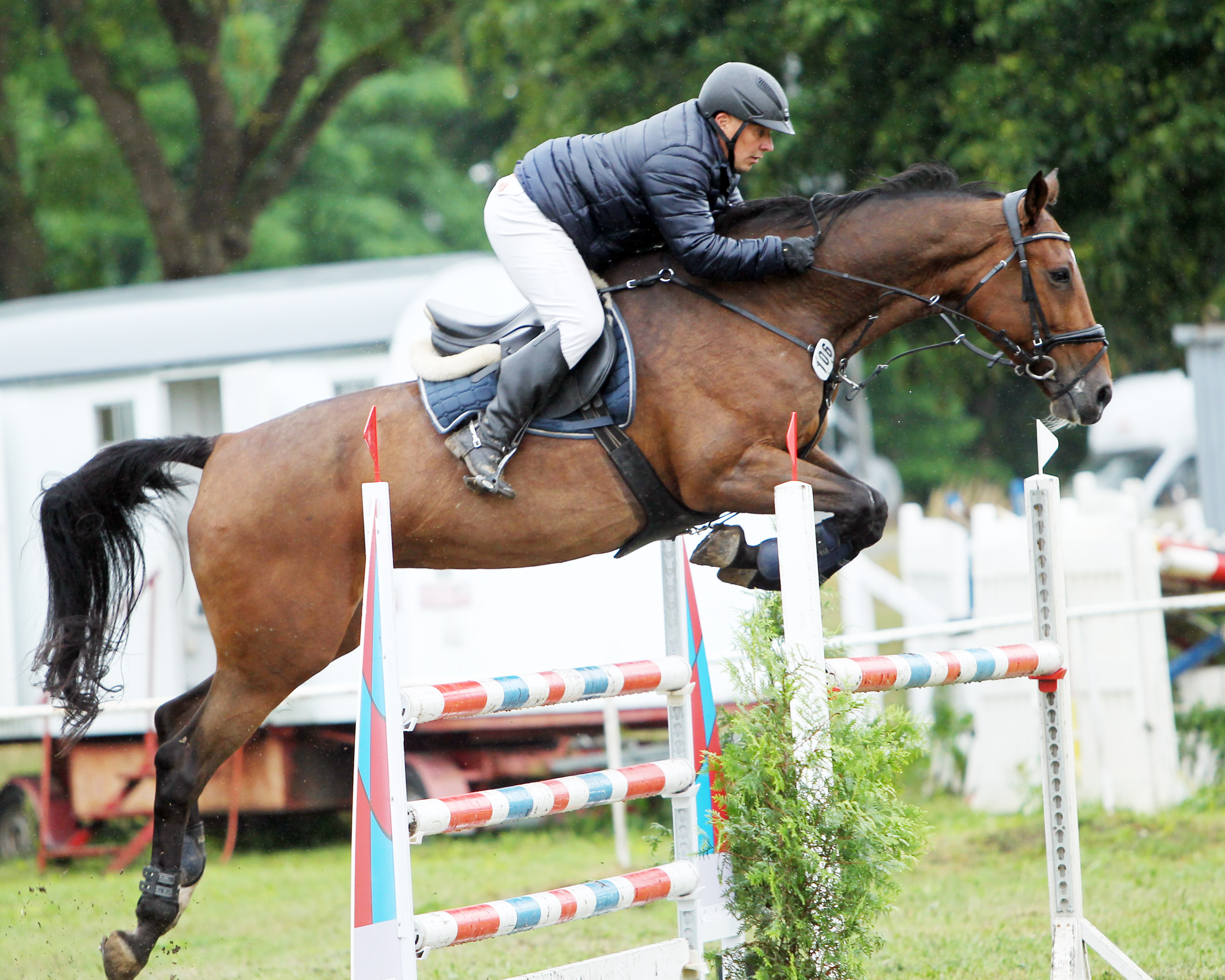 Hausherr Enrico Finck kam auf 6 vordere M- und L-Platzierungen, konnte aber nur ein L-Springen auf Calimbo gewinnen. © Jutta Wego