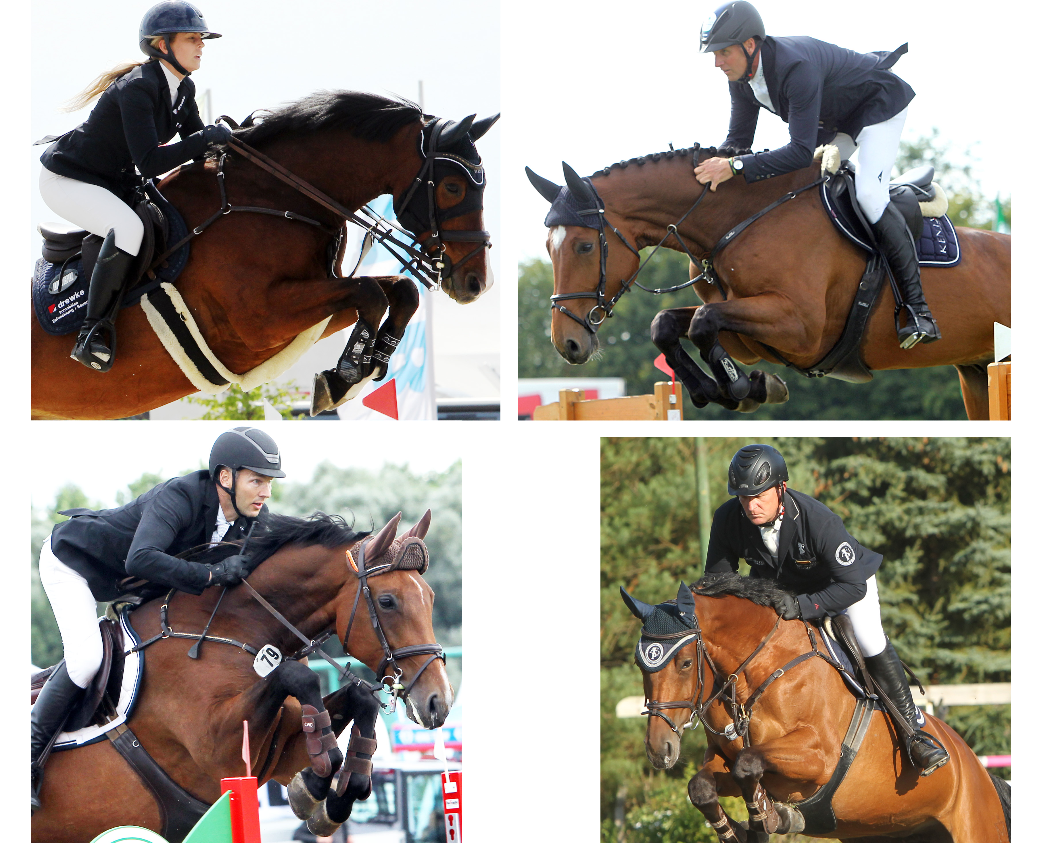 Das Team Mecklenburg-Vorpommern das beim Länder-Mannschaftsspringen der Klasse S1* gegen 12 weitere Teams den 2. Platz belegte: v.o.l. Christin Wascher mit Quincy, André Thieme mit Chacco-Hearts, Ulf Ebel mit Chaccolina, Thomas Kleis mit La Contessa. © Jutta Wego
