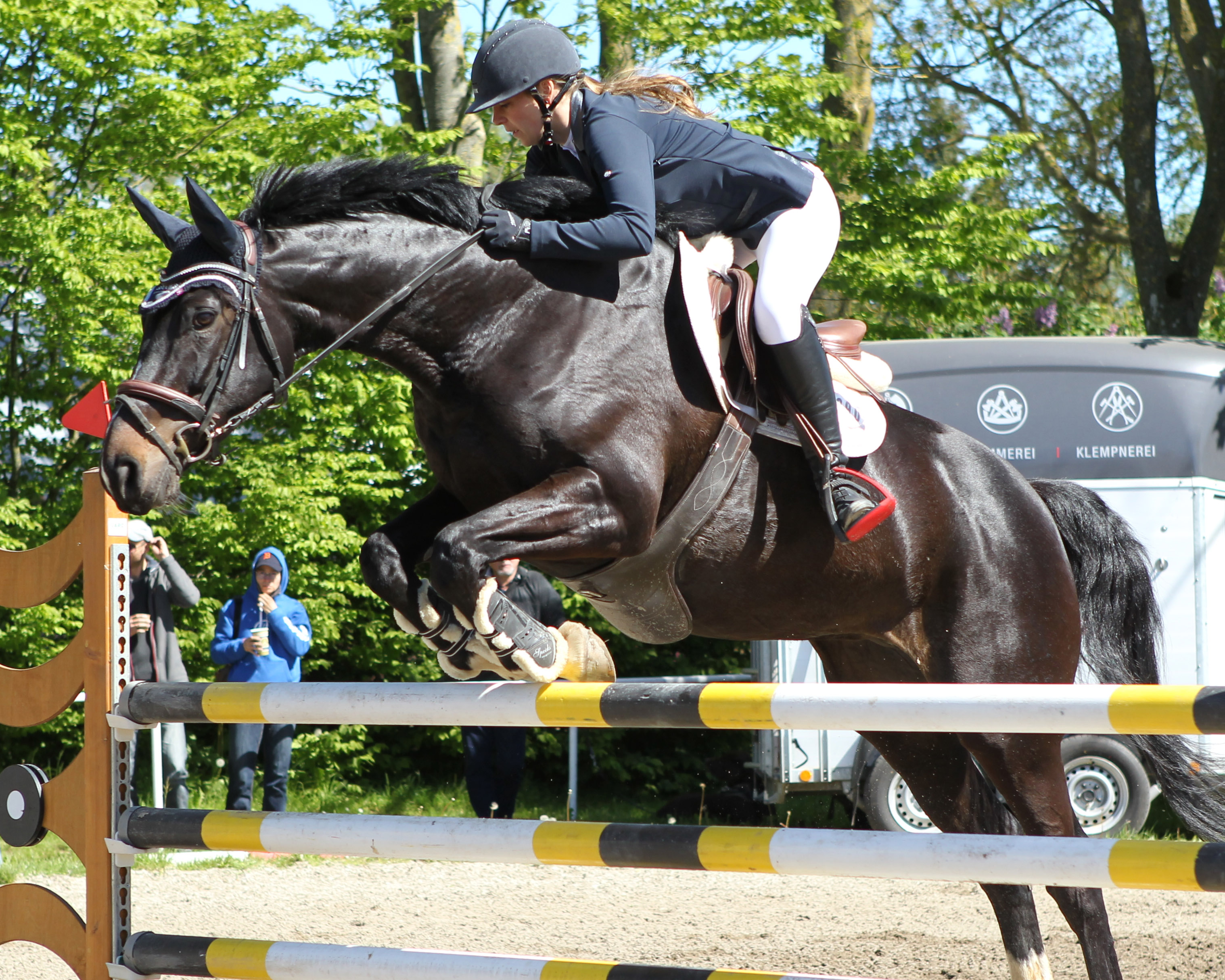 Auch Paulin Binz vom RFV Dubnitz war in Trent siegreich. Auf der 13-jährigen Quintender-Stute Greta gewann sie zwei M-Springen. © J.Wego