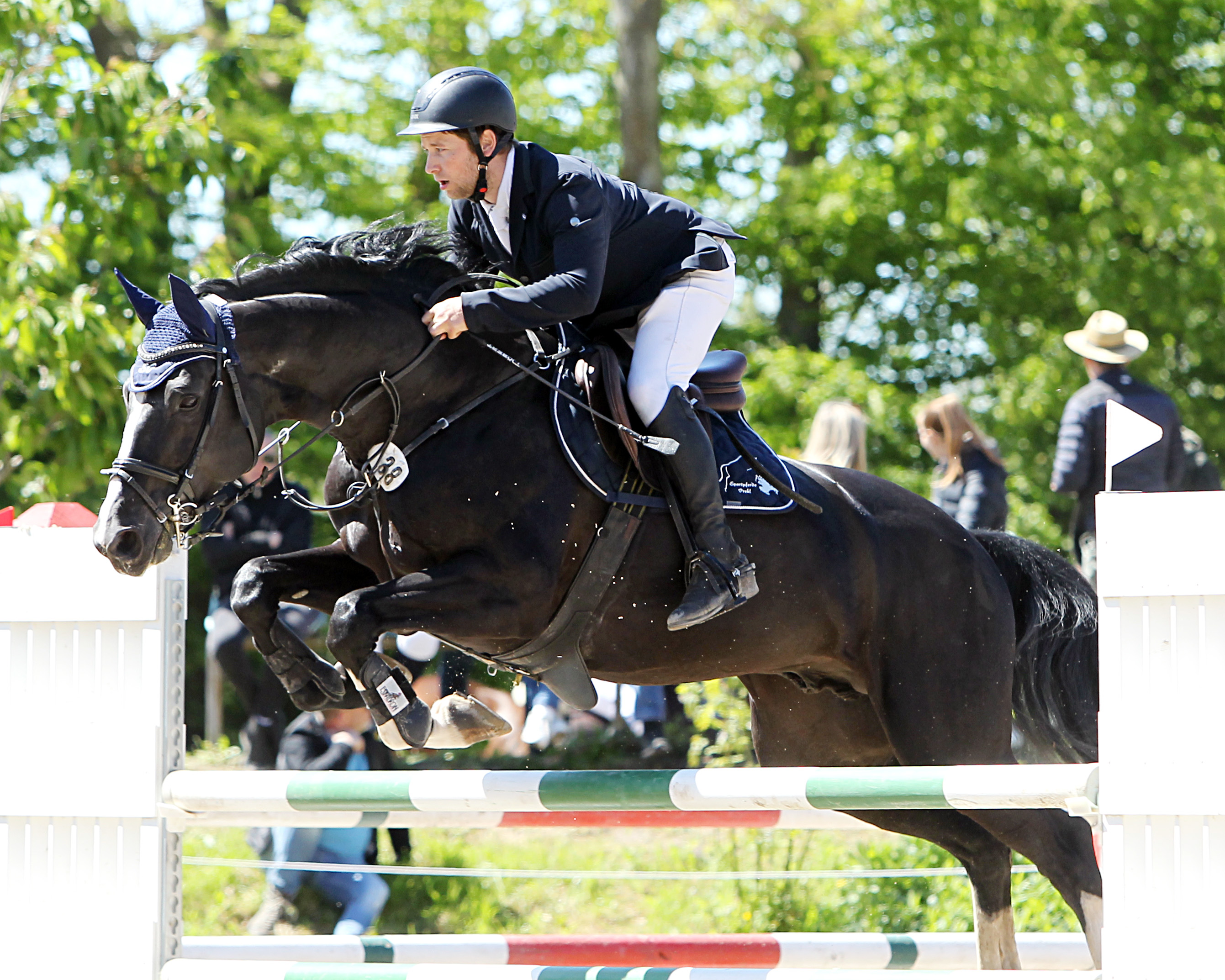 Hannes Prehl aus Altkamp gewann mit dem gekörten Hengst Belou’s Bonanza P aus familieneigener Zucht das erste M1*-Springen der Youngster-Tour. © J.Wego