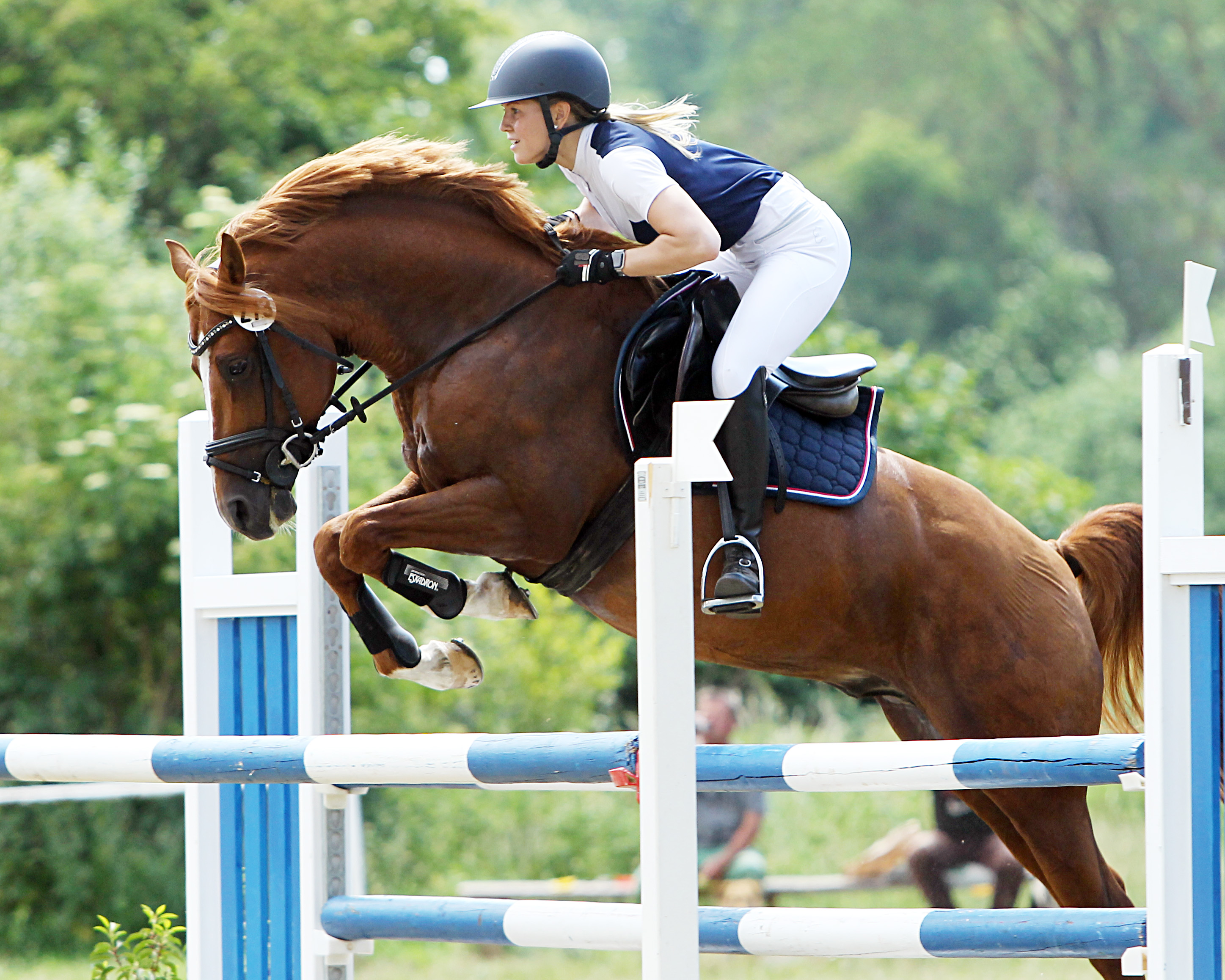 Hanna Rehpenning (Kühlungsborn) gewann auf dem 9-jährigen gekörten Ponyhengst Winchester B das Pony-Punktespringen Klasse L und das Pony-Stilspringen Klasse A. © J.Wego