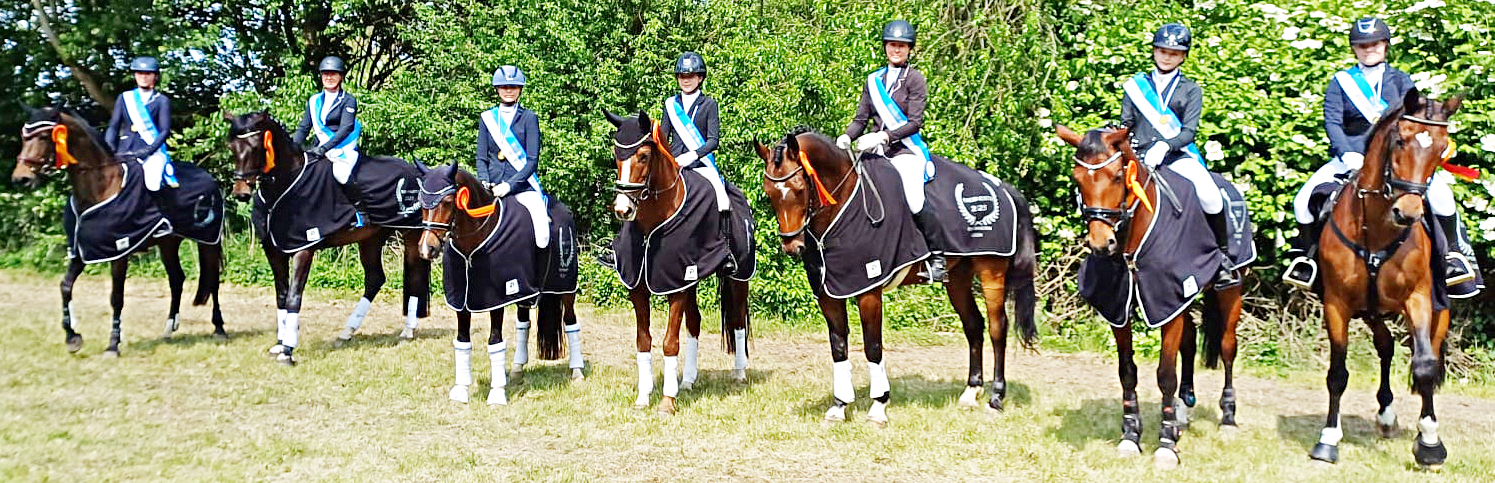 Die neuen Kreismeister im Reiterbund Vorpommern-Rügen: vl. Paulin Binz (RFV Dubnitz), Anne Grawe (RSG Wöpkendorf), Stella Baranowski (RSG Wöpkendorf), Lena Kästner (1.RSV Grimmen), Andrea Conrad (RFV Poseritz), Carlotta Plambeck (RFV Poseritz) und Jette-Marit Wiening (RFV Marlow). © B.Roos