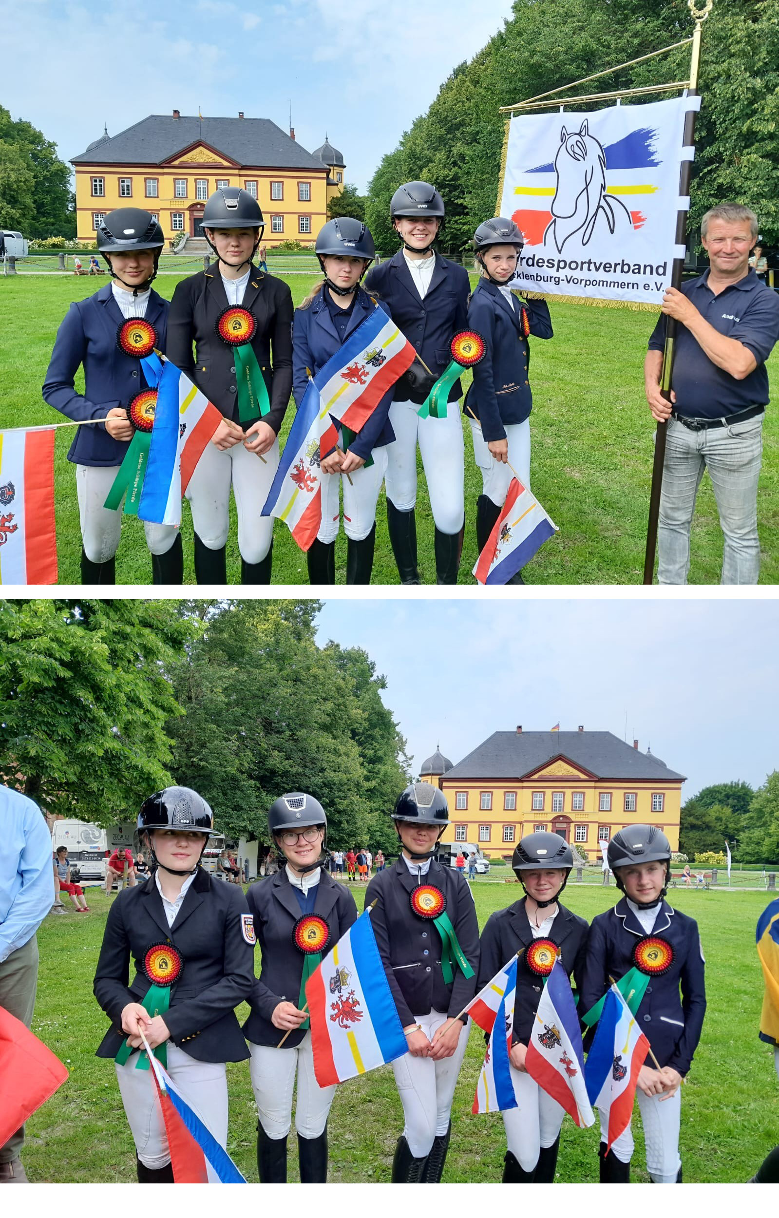 Die Mitglieder der beiden MV-Teams mit Standartenträger Andreas Brandt.