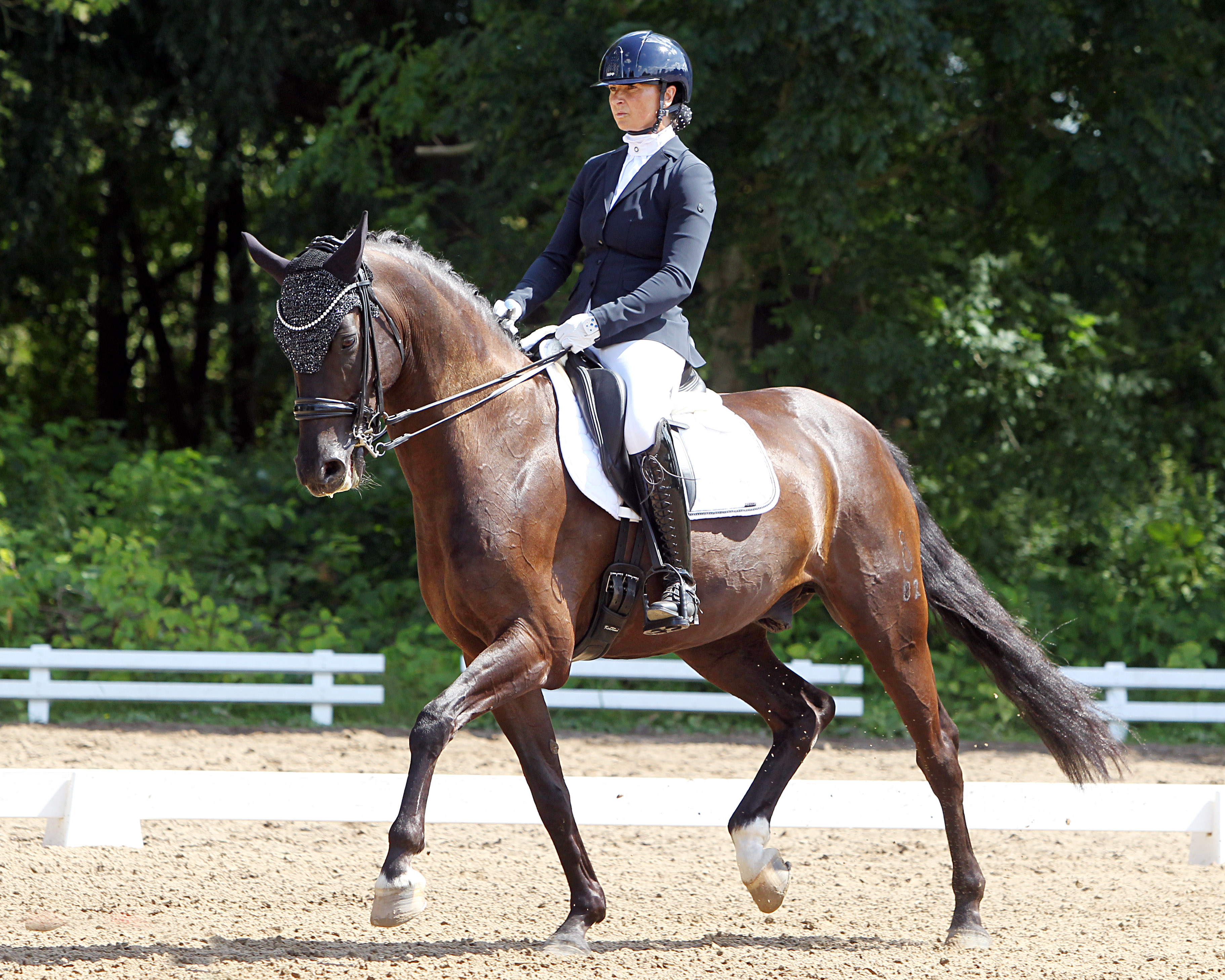 Beim Dressurturnier auf der Birgit-Manski-Anlage in Güstrow hat Susanne Voß mit dem 10-jährigen Sezuan-Sohn Senzai die S-Dressur gewonnen. © J. Wego