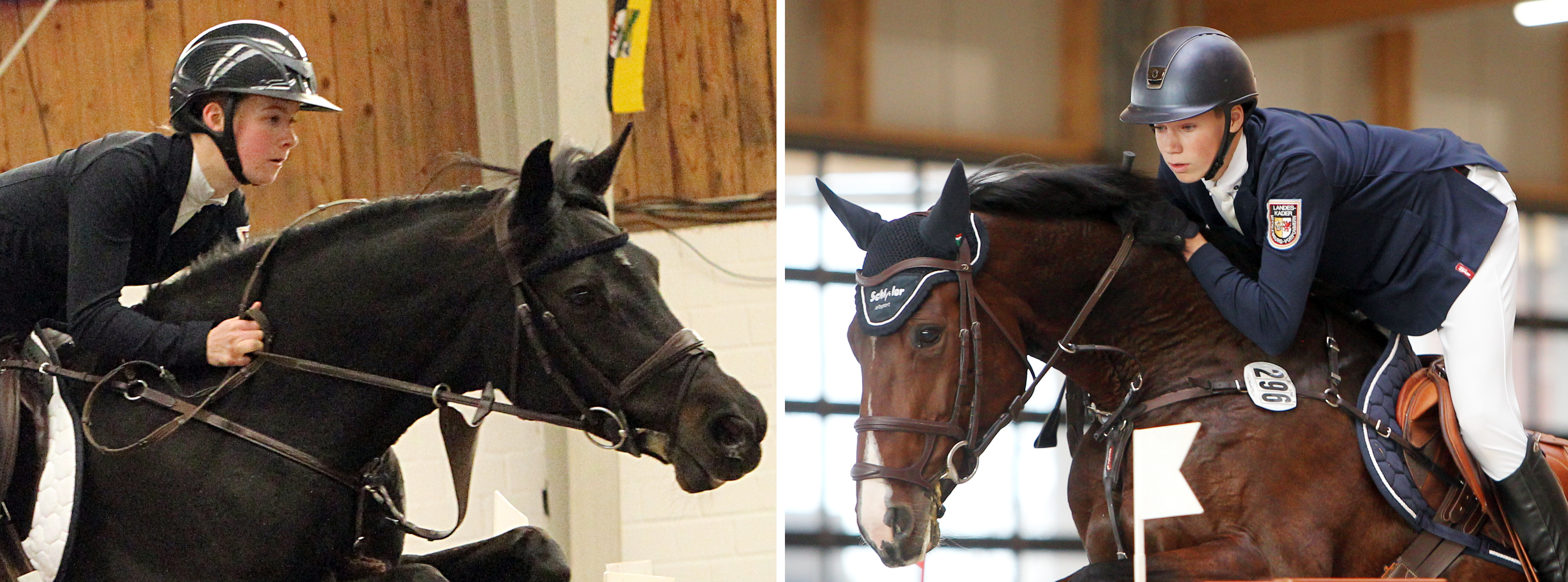 Die beiden Sieger in den Einlaufspringen der Partner Pferd Cup’s: Hendrik Greve mit Helene (r.), Paula Nagel mit Carmen (l.). © J. Wego