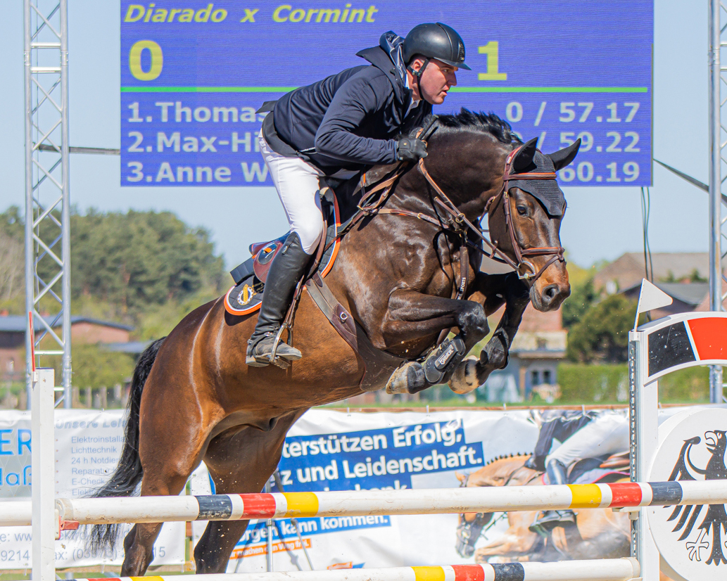 Am Sonntag kam Max-Hilmar Borchert (Stechlin-Menz), gewann ein M-Springen mit Dillon (Foto) und wurde mit Concord Dritter. © Sophia Boge