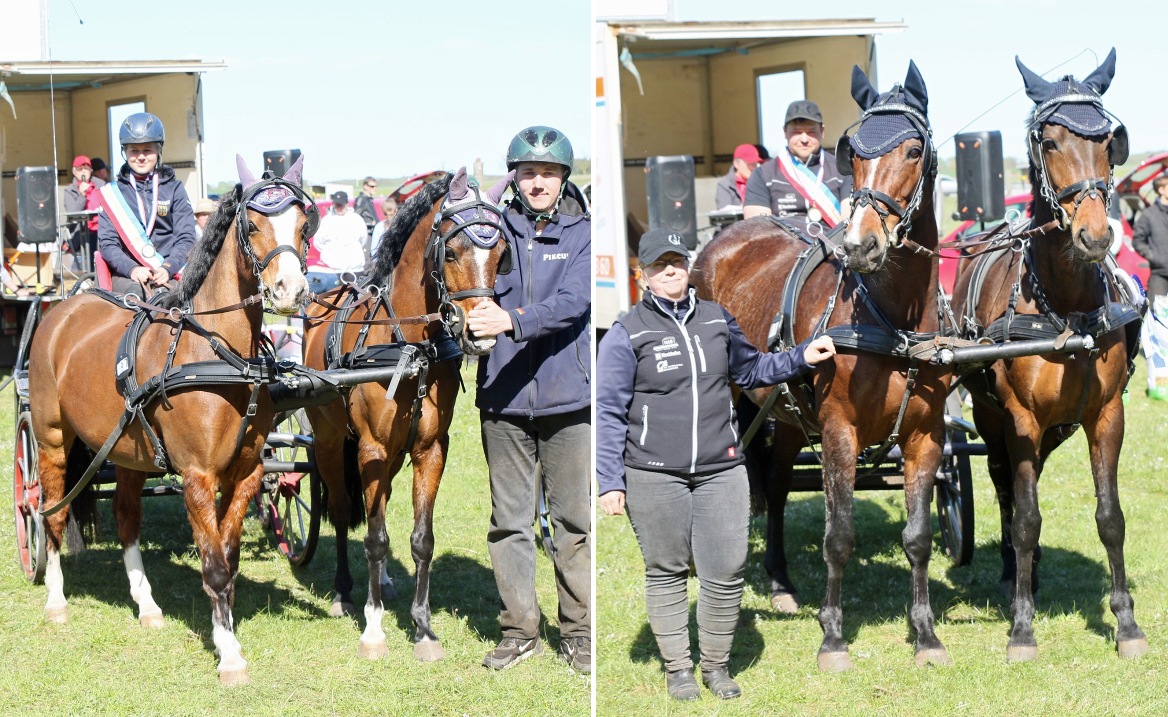 Die Landesmeister 2026 im Zweispännerfahren: links Michele Schildt (PSV Nieköhr), rechts Tobias Kriemann (Reitergilde Katzow). © KaLo
