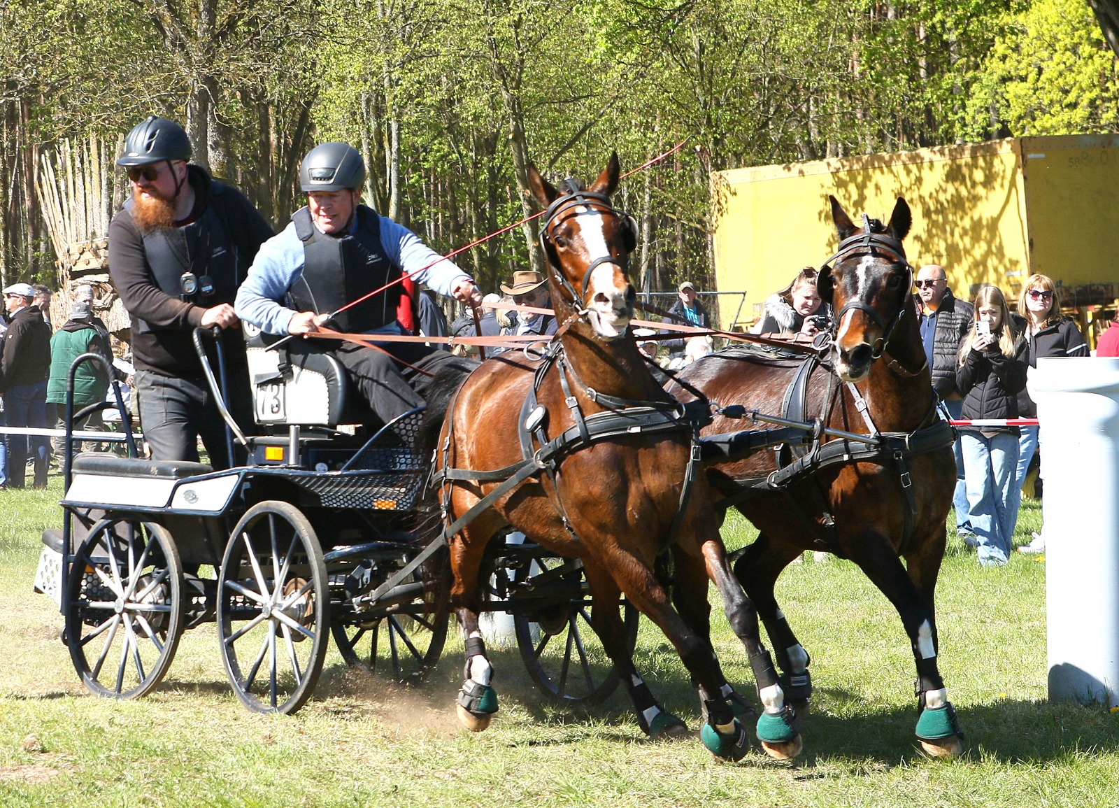 Thomas Wolf der Ehemann von Meldestellenleiterin Dorit Wolf und Vater von Mathias Wolf mit dessen Bruder als Beifahrer mit seinem Ponygespann. © KaLo