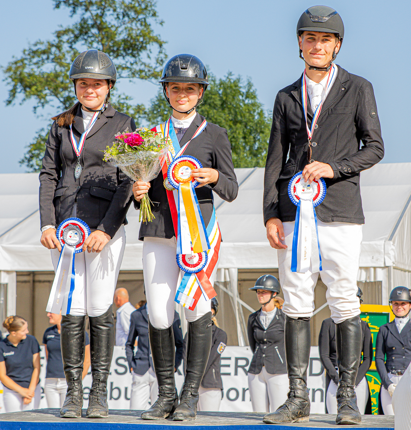 Springen U16 Children: Gold : Tessa Kaminski (FRV Plöwen), Silber: Jolyn Jastram (RFV Lübtheen-Garlitz), Bronze: Karl Mattis Krummheuer (RFV Trent). © Sophia Boge