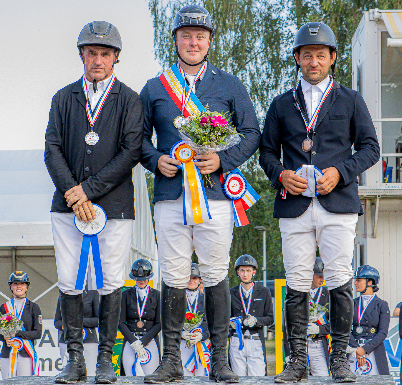 Springen offene S-Klasse: Gold: Christoph Maack (RSV Kirch-Mummendorf), Silber : Jörg Möller (RFV Lübtheen-Garlitz), Bronze: Richard Robinson (RV Ostseeküste Steffenshagen). © Sophia Boge