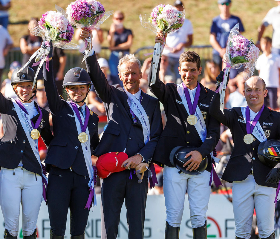 Treten als Titelverteidiger in Aachen an. Bei der WM 2022 holte das deutsche Team in Pratoni Gold. © Archiv Lafrentz