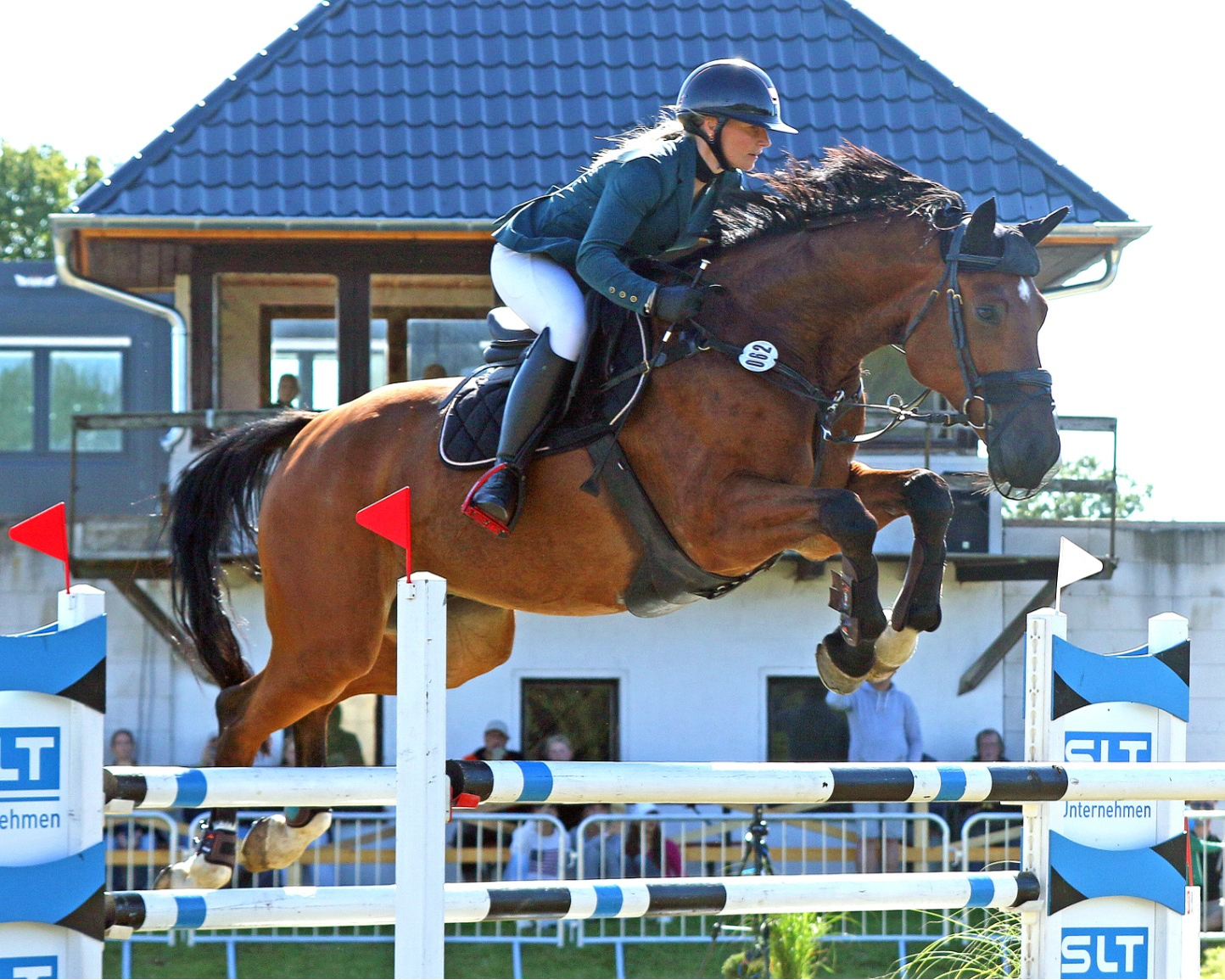 Juliane Weihs ist weiter gut in Form, in Wittenbeck hat sie mit Cryptonit (Foto) das Haufpringen der Klasse M gewonnen und wurde mit Cream Girl AS Zweite. © KaLo