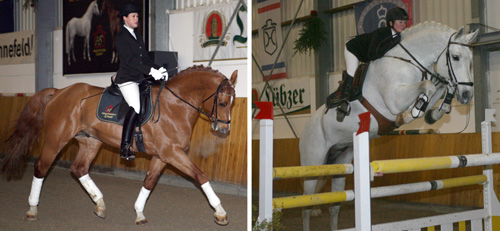 Cellestial unter Katrin Schmidt mit unverkennbarer Technik; Chap unter Dressurreiterin Saskia Assmann.