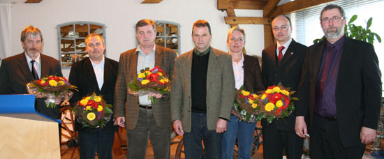 Das neue Präsidium mit dem scheidenden Präsidenten Jörg Weinhold: v.l. Dieter Quaas, Jörg Hasselmann, Jörg Weinhold, Dr. Manfred Köhler, Patricia von Mirbach, Lorenz Rehse, Uwe Witt. Foto: Jutta Wego