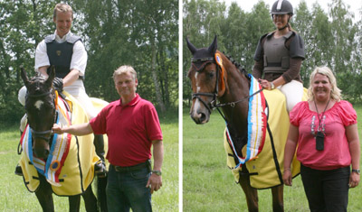 Sie wurden in Valluhn Landeschampion der Mecklenburger Vielseitigkeitspferde: links Merlin mit Andreas Brandt und Züchter Georg Koch, rechts Chicki Micki mit Shanice Ashanti Stepper und Mutter Julia. Foto: Jutta Wego