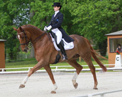 Andrea Elsholz mit dem neunjährigen Quando-Quando-Sohn Quando-Amadeus bei ihrem letzten öffentlichen Auftritt anlässlich des CSI Redefin. Foto: Wego