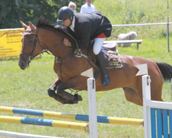 Wilfried Holl aus Crivitz sicherte sich den Sieg im Stechen des L-Springens auf Queen de La. Foto: Wego